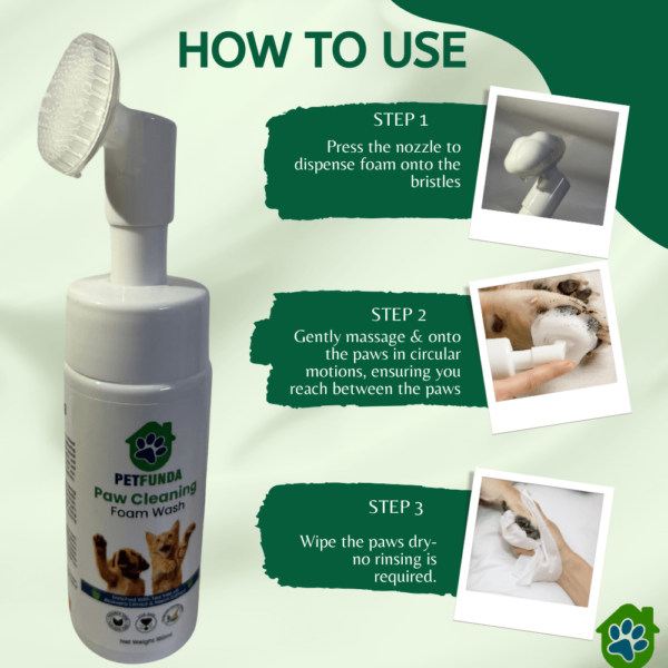 PETFUNDA Paw Cleaning Foam Brush for Dogs – Ayurvedic, Aloe Vera & Tea Tree Oil, Lick-Safe | Dog Foot Scrubber Cleaning Brush| Gentle Paw Cleaning Tool, Paraben-Free, 150ml - Image 4