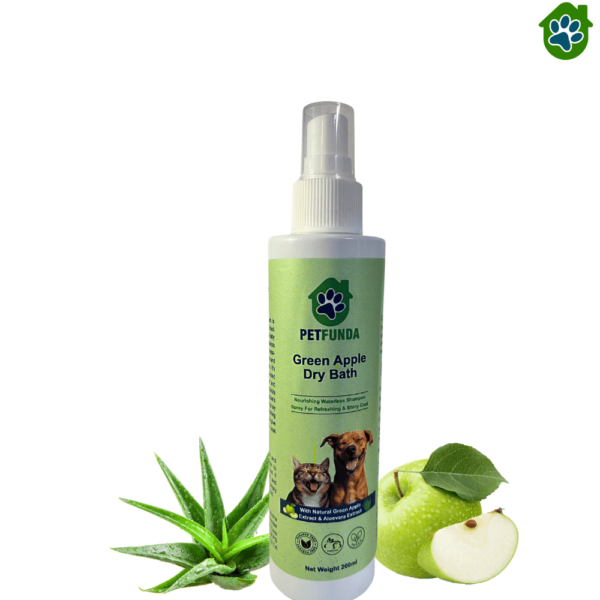 PETFUNDA Green Apple Dry Bath Shampoo for Pets Dogs Cats | Waterless Shampoo Spray for Dogs & Cat with Green Apple, Aloe Vera | Paraben-Free, Cruelty-Free | Refreshing & Shiny Coat, 200ml