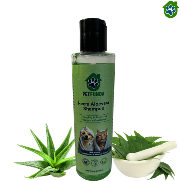 PETFUNDA Neem & Aloe Vera Pet Shampoo for Dogs & Cats | Shampoo to Remove Ticks & Fleas| Pet Shampoo for Dogs & Cats | Cleanse, Moisturizes & Deodorizes | Paraben-Free Ayurvedic Formula, 200ml