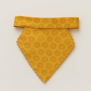 PetFunda Ethnic Decorative Bandana Scarf for Dogs & Cats, Small Size, Yellow Floral Pattern, Lace Trim Brocade, Neckchief Bandana for Pets, Small, Yellow